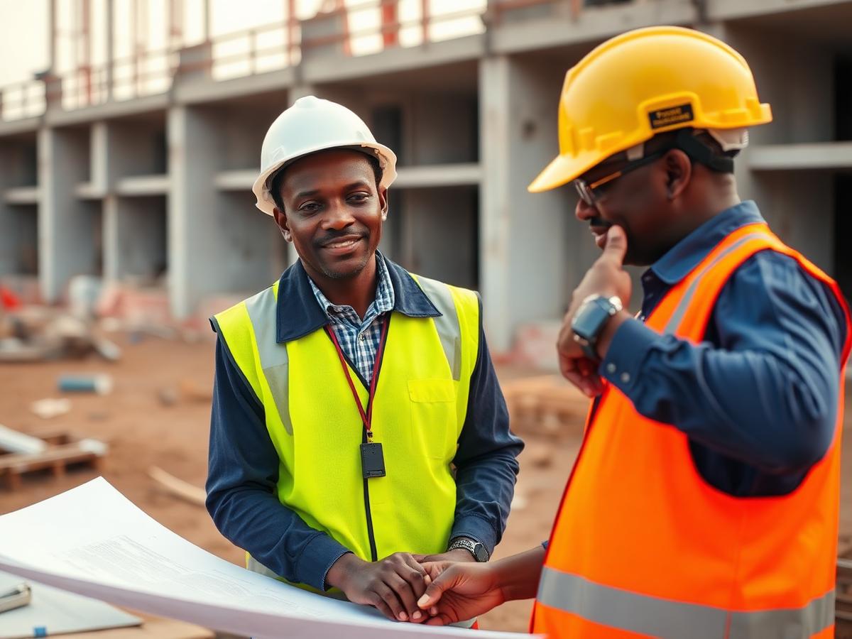 SAKS Engineering site team reviewing drawings on a build in Accra